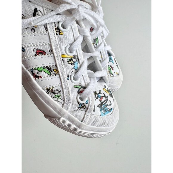 Kids' ADIDAS x DISNEY Nizza Goofy White Canvas Low Top Sneakers, Size 13 - Picture 5 of 16